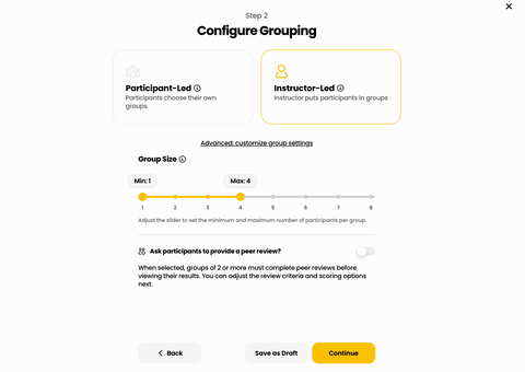 Instructor-led grouping settings